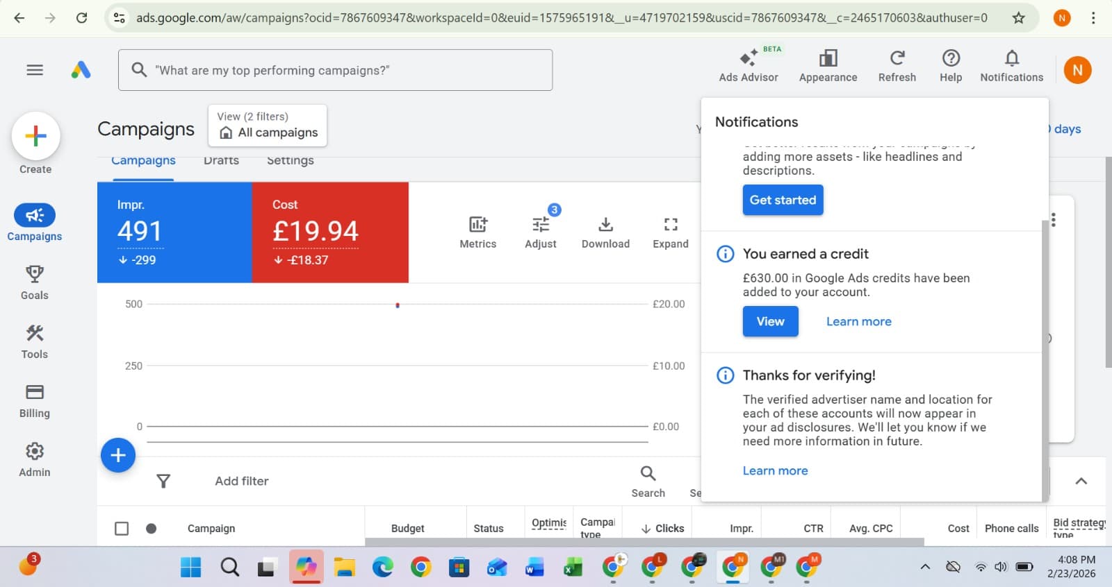 Full-Month Performance — Google Ads dashboard, Jan 1 – 31, 2026